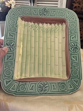 Classic Majolica By Henriksen Ceramic Asparagus Motif Serving Dish / Platter.
